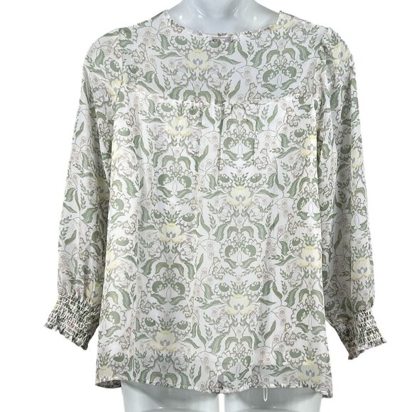 Rose Beverly NWT Womens XL Chiffon Lace Yoke Floral Lined Blouse Smocked Cuffs - Picture 2 of 15